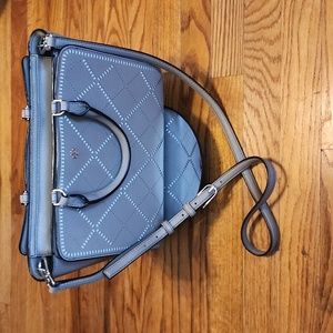 Like New Tory Burch Robinson Crosshatch  Zip  Satchel Tote French Gray/Ivory